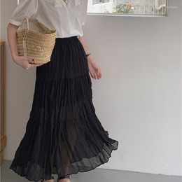 Rokken Dames Rok Mode Bohemian Dames Lange Chiffon Vrouwelijke Hoge Taille Geplooid A Line Koreaanse Split Chic Midi