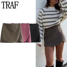 Faldas Mujer Skort Rosa Negro Corto Para Mujer Cintura Alta Mini Falda Pantalones Cortos Mujer Moda Elegante Social