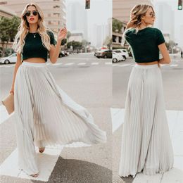 Jupes Femme Couleur Unie Jupe Taille Haute Lâche Plissée Longue Décontractée Et Polyvalente Streetwear