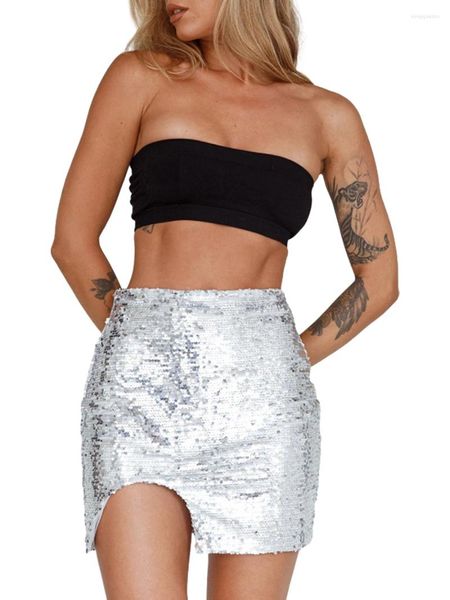 Jupes Femmes Sparkling Sequin Mini jupe short - taille haute la taille scintillante de la taille scintillante pour les nuits rave