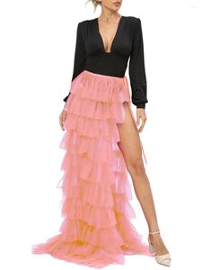 Jupes femmes S Tulle Maxi jupe longueur de plancher en couches à volants cravate maille longue été fête Cocktail plage couverture robe