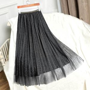 Jupes en jupe plissée en tulle femme de tulle mode noir midi haut taille dames 3 couches style élégant q102