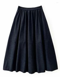 Jupes jumies longues en velours côtelé vintage pour femmes avec poches coréennes de mode haute taille plissée 2024 automne hiver l445