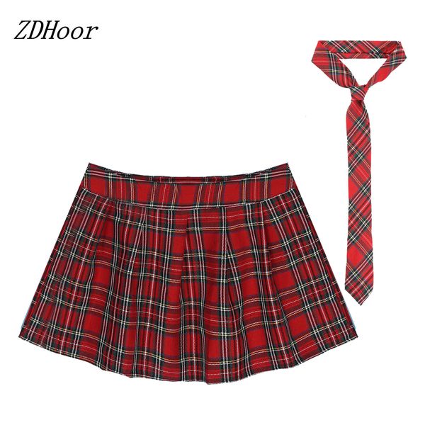 Faldas Mujeres Colegialas Juego de rol Disfraz Vestido de lujo Traje de baile Cremallera A cuadros Mini falda plisada Corbata Conjunto Sexy Cosplay Uniforme 230707