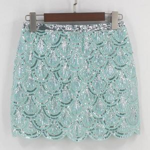 Rokken Vrouwen Lovertjes Fringe Rok Glitters Elastische Taille Minirok Mini Voor Dans Rave Party Groen Marineblauw Abrikoos