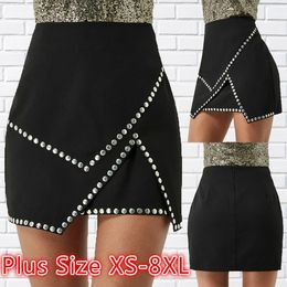Jupes femmes sexy boutons noirs mode d'été taille élastique jupe plissée évasée robe grande taille XS 8XL 230901