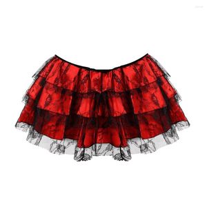 Jupes femmes Sexy dentelle florale Mini jupe plissée Vintage couches à volants Match Corset fille fête mode danse noir rouge