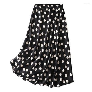 Jupes femmes jupe 92% soie de mûrier 8% Spandex Satin noir points imprimé queue de poisson Midi crayon longue 8264