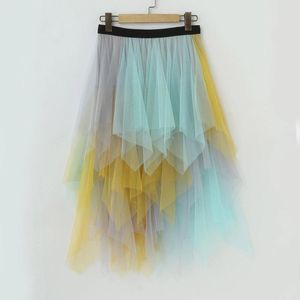 Rokken Dames Rok Danskleding Tutu-rok Regenboog Petticoat Gezwollen Muti-kleuren Baljurk Mini-rokken Fee Lolita Zomer Elastisch Tule