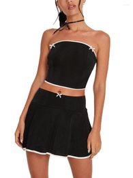 Rokken Dames Rok Set Lieve Kleine Strik Strapless Tube Top Met Mini A-lijn Zomer Outfit Voor Club Party