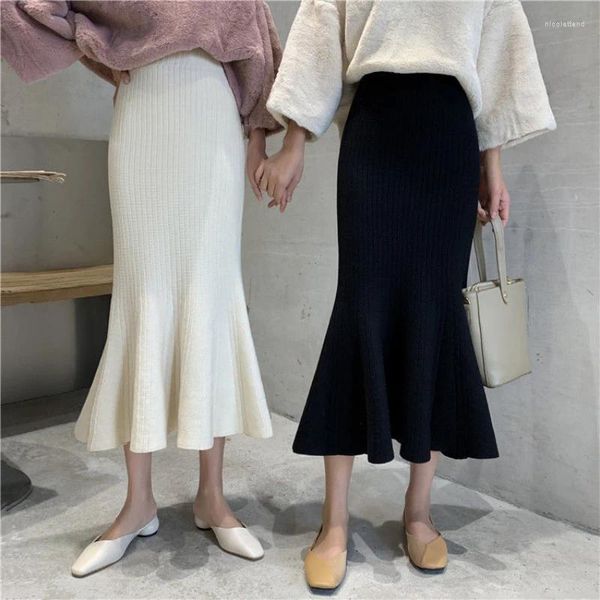 Faldas Mujer Color sólido Midi Mujer estilo plisado Vintage cálido A-Line largo Mujer señoras cintura alta suelta lápiz G41