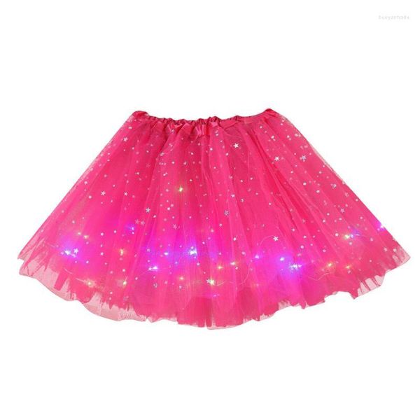 Jupes femmes étoile paillettes maille plissée Tulle Princesse Jupe avec LED petite ampoule vêtements Femme Jupe Femme femmes été