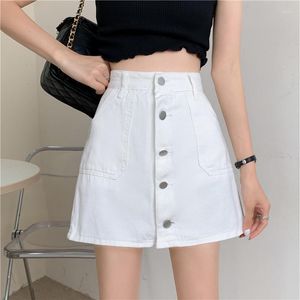 Rokken vrouwen zomer knop hoge taille mini denim rok zwart witte harajuku plus size Jean Koreaanse mode kleding wrap skort