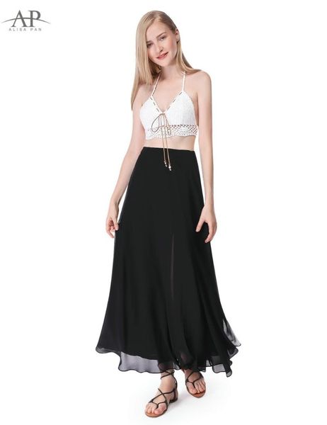 Faldas Mujer verano gasa falda dividida plisada 2021 elegante Alisa Pan volante tul cintura alta Sexy negro AS01027BK