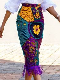 Faldas Mujer Falda estampada de verano Vintage Floral Moda africana Cintura alta Borla Con clase Modest Elegante Retro Jupes Falads Drop 230720