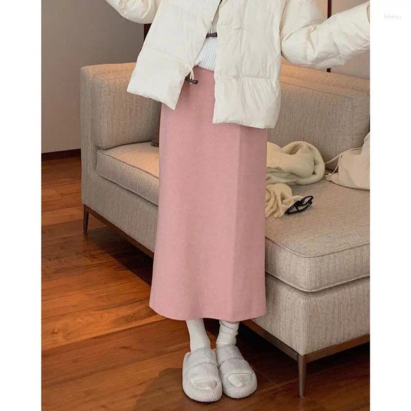 Jupes femmes été qualité supérieure tricoté taille haute a-ligne couleur unie jupe décontractée vente Vestidos Drop GMFSN390A