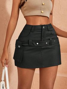 Jupes Femmes TRENDY Chic Cargo Mini jupe Vintage Rebus de poche bouton la ceinture latérale Détail décontracté Simple Summer Streetwear Mujer