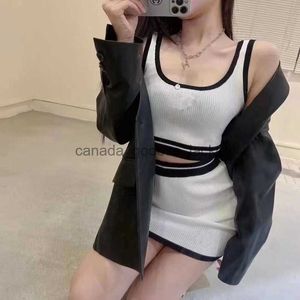 Rokken Vrouwen Tweedelige Jurk Set Gebreid Vest Mini Korte Rok Set Streetwear Mode Crop Top Kleine Letter 4 kleuren TrainingspakL230908