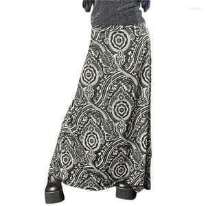 Jupes femmes Vintage Y2K longue élastique taille haute impression motif Harajuku jupe évasée femme dames bas vêtements automne