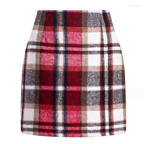 Jupes femmes hiver taille haute Plaid jupe courte coupe ajustée crayon dames Mini laine demi