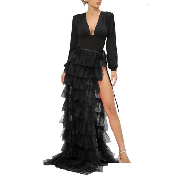 Jupes Femmes Y Mesh Tle Tutu Longue Fête Cocktail Robe De Mariée Bal Bandage Overskirt Superposition Maxi Drop Livraison Vêtements Femmes Clothin Dhw3G