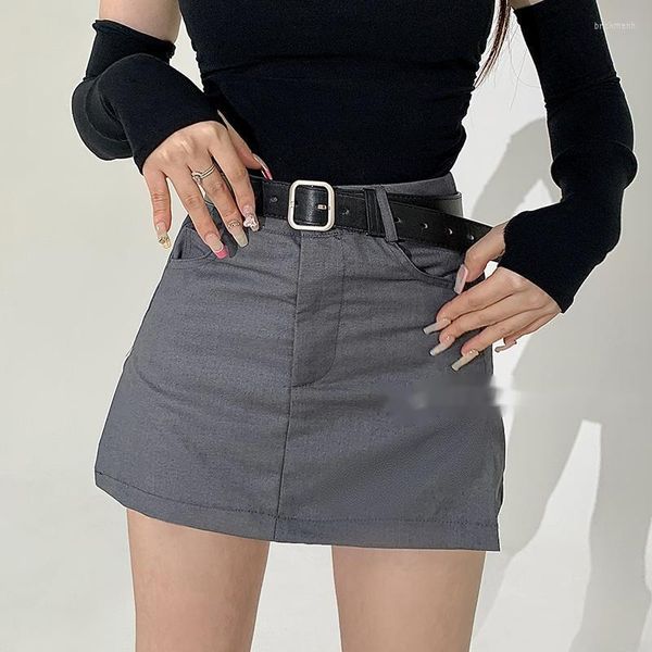 Jupes WOMENGAGA Spicy Girl Style Jupe courte Workwear Taille haute A-line Slim Fit Demi-corps avec ceinture Pantalon Grunge Polyvalent XAYY