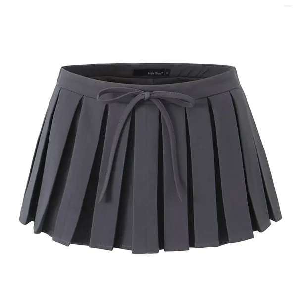 Jupes femme bowknot plini mini-courte mode décontracté couleur solide short intégré minikirt écoliers uniforme streetwear