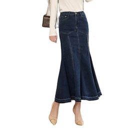 Rokken dames denim rok elastische rek enkel lengte skinny jeans jurk hoge taille heup lifter fishtail rok s 6xl 8xl 40 230313