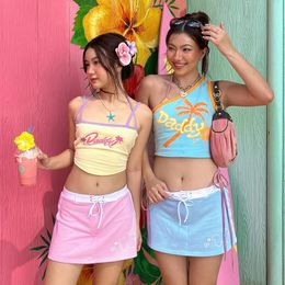 Jupes pour femmes drawstring a line mini jupe élastique taise femme jupe d'été rose kawaii fashion filles