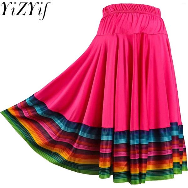 Jupes Femmes Folklorico Danse Jupe Espagnol Flamenco Coloré Big Swing Long Folklorique Mexicain Folk Performance Costume