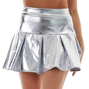 Rokken Dames Meisje Metallic Glanzende Geplooide Minirokken Hoge Taille A-lijn Ruches Rave Carnaval Festival Kleding Dansen Kostuum