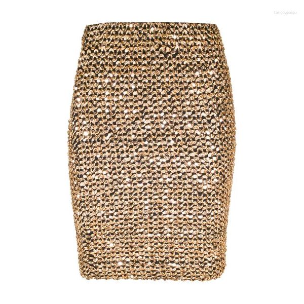 Jupes pour femmes en or paillettes mini jupe extensible bodycon courte courte pour le bureau de fête fille fille Saia