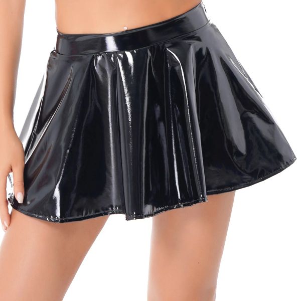 Jupes Jupe en latex pour femmes pour Rave Party Club Dance Stage Performance Costume Clubwear Femme Wetlook Cuir Verni Évasé Mini Drop D Dh7Vq