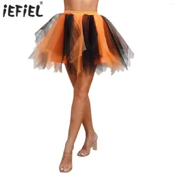 Skirts damesgaas rok multi-layer tutu asymmetrische gemengde kleur tule petticoat underskirt Halloween heks cosplay kostuums