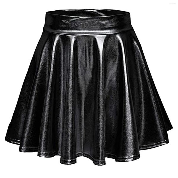 Jupes femmes en cuir verni mini-jupe évasée danse performance fermeture éclair invisible a-ligne mini clubwear cosplay costume