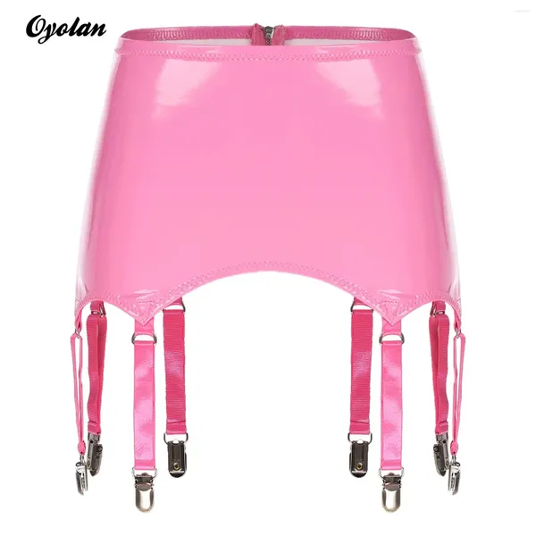 Jupes Gartières en cuir breveté pour femmes avec clips métalliques pour bas sous-vêtements intimates accessoires lingerie punk gothic clubwear