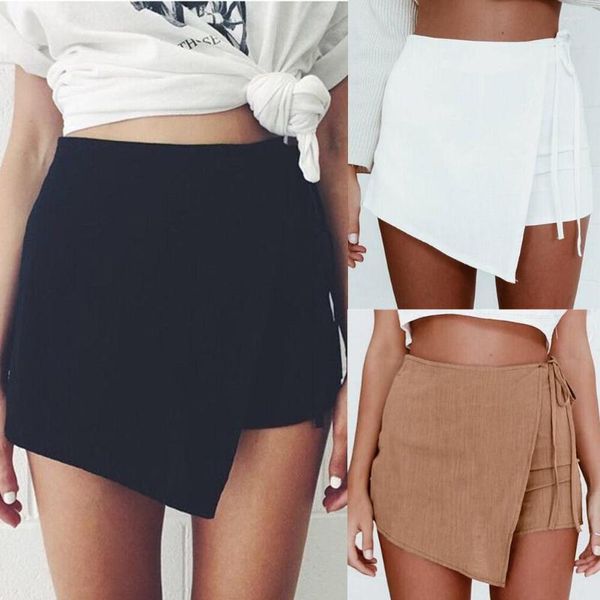 Jupes femmes Skorts Shorts jupe taille haute décontracté irrégulière bride enveloppement Culottes femmes lit court pleine taille