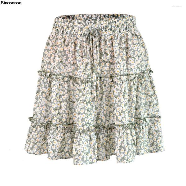 Jupes femmes été mignonnes mignonnes hautesses hautes à volant vintage imprimement floral une ligne flowy swing plage mini draw-cordon boho short