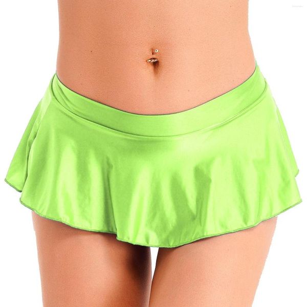 Jupes femmes sexy mini-jupe vêtements de nuit taille basse brillant à volants courte mini jupe clubwear couleur unie femme bikini cache-ups