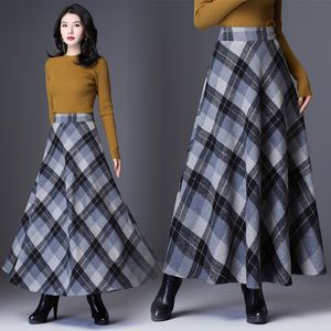 Skirts Woolen Plaid Women's Autumn and Winter Medium Long High Waist A-line Skirt Large Swing Woolen Drs