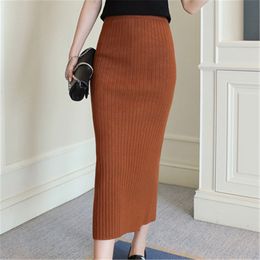 Rokken wollen rokken voor vrouwen lange faldas largas gebreide saias midi slank kantoor herfst winter jupe femme koker rok zwarte ropa mujer 230516