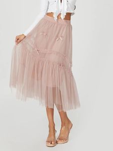 Jupes wsevypo fairycore bowknot msh tulle tutu printemps été femmes dames groupe élastique bow décor a-ligne midi pour fête