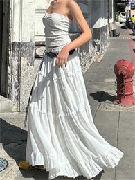 Jupes wsevypo fairycore élégant white cave hember jupe longue pour les femmes avec une taille plissée élastique finition A-line jupe rétro street usetfitl2405