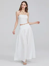 Jupes wsevypo fairycore blanc plissé long été jupe de mi-élastique féminin pour les vêtements esthétiques de streetwear plage de plage
