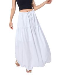Jupes Wsevypo Fairycore Blanc Volant Long Pour Femmes E-Girl 2000s Esthétique Cordon Taille Haute Ourlet Fluide A-ligne