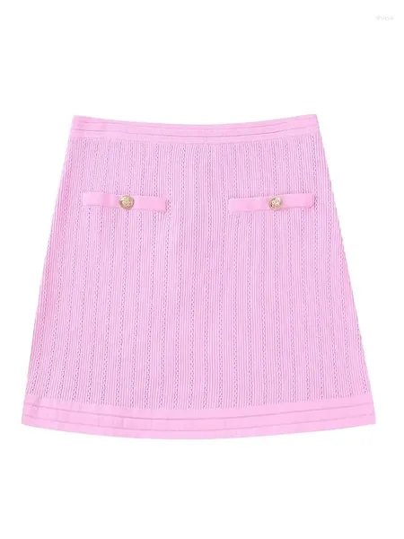 Röcke XEASY Knit Woman Fashion 2023 Mini für Damenkleidung High-Waisted A Line Rock Pink