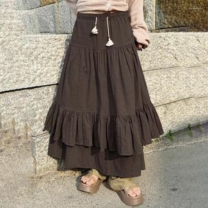 Faldas Y2K Estética A-Line Skirt Women Fall Winter Ruffle 90s Vintage Harajuku Gothic Casual E-Girl Streetwear Tutu