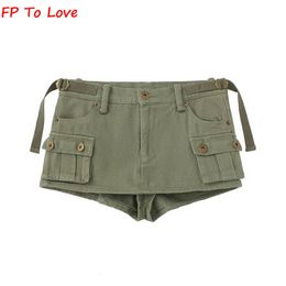 Faldas Y2K Armygreen Pocket Shorts Mini Sexy High Street Negro Elegante Botón Chic Bottom Mujer PB ZA Mujer 230325