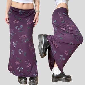 Rokken Y2K Boho Fairy Core jaren '90 Vintage elastische laagbouw lange rechte rok 00s Retro Cottage bloemenprint Maxi dames streetwear