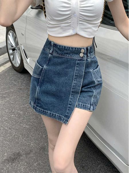 Jupes Y2K Denim Jupe Dames Rétro Américain Hot Girl Mini Jupe Nouvelle Mode Casual Kawaii Taille Haute Lâche Mince Gothique Une Ligne Jupe P230422